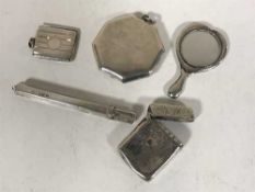 A group of silver to include vesta case, miniture hand mirror,