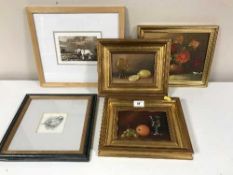 Two gilt framed oils on panels - Still lifes,