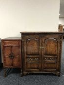 A reproduction oak audio cabinet and gramophone cabinet