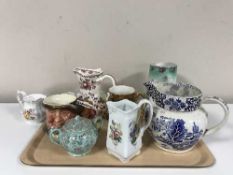 A tray of 19th century Green and Sons jug, Masons fruit basket jug, Derby milk jug,