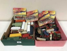Two crates of die cast vehicles and boxed Shell V Power Ferrari vehicles