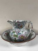 A Masons Ironstone jug and basin with floral decoration