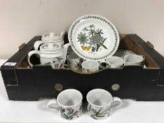 Two boxes of Port Merion and Royal Worcester dinner ware, flan dishes,