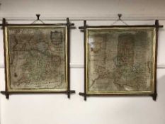 Two eighteenth century sampler maps - England and Europe, Sarah Huggins and Hannah Huggins,