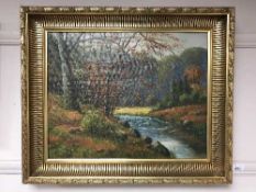 A continental oil on canvas depicting a stream