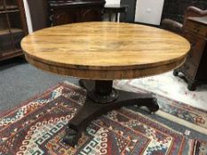 A William IV rosewood circular pedestal breakfast table,