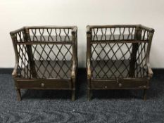 A pair of bamboo two tier bedside tables fitted with a drawer