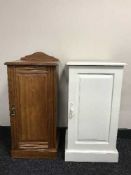 An Edwardian mahogany pot cupboard together with a painted pot cupboard