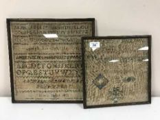 Two framed 19th century alphabet samplers