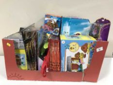 A box of assorted new children's toys - Disney fairies, Disney Junior toys,