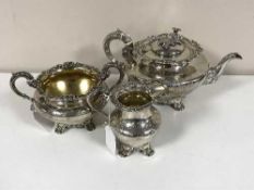 A 19th century composite silver three-piece tea service, 1838 and later,