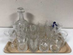 Two trays of assorted drinking glasses, crystal vase,
