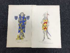 Ten un-framed hand coloured sketches - historical figures in military dress inc.