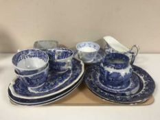 A tray of 20th century blue and white china - Spode,