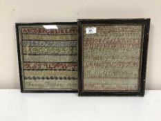 Two framed 19th century alphabet samplers
