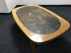 A late twentieth century Danish rosewood effect coffee table by Lysgaard Mobler with inset tiled