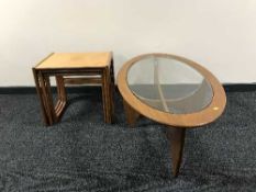A nest of three G Plan tables and a teak coffee table
