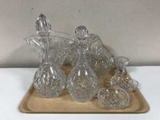 A tray of two lead crystal decanters, basket,
