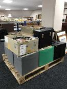 A pallet of fourteen assorted boxes of LP records and singles - Elton John, The Beatles,