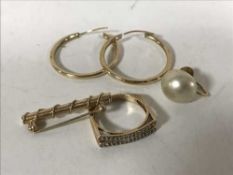 A 9ct gold ring, pair of 9ct gold earrings,