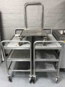 Three stainless steel catering trolleys