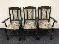 Six contemporary oak upholstered dining chairs