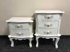 A white French style three-drawer chest and two-drawer chest