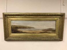 19th century school : The Northumberland coast, oil on canvas, indistinctly signed, 90cm x 26cm,