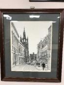 Paul Stangroom : A view down the cloth market, pen and ink, signed,