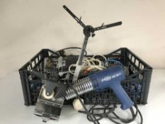 A box of two ELU routers, Bosch electric drill,