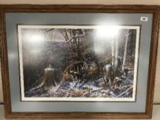 A pine framed Gary Sorrels Limited Edition print, numbered 361/600, antelope on an open plane,