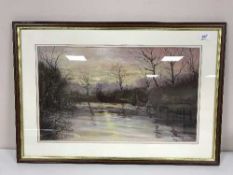 Ray Smith : An angler fishing on a river, colour chalks, signed, framed.