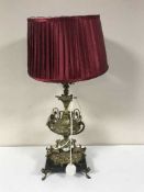 A French gilt decorative table lamp on marble base with shade