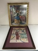 Six framed wool work panels