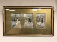 Three Victorian silk and monochrome cards depicting faith,