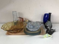 Assorted glassware including a Danish studio glass spill vase, Holmgaard glass bowls,