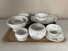 A tray containing seventeen pieces of Aynsley little sweetheart china including bowl,