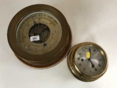 A ships barometer/thermometer and a ships clock signed Barigo