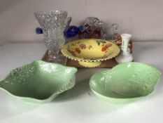 A tray of Maling yellow floral bowl, Beleek vase, Carlton ware bowls,