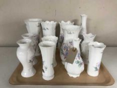 A tray containing twelve pieces of Aynsley little sweetheart bone china vases,