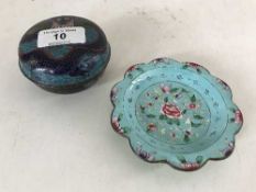 A cloisonne scalloped edged dish, width 10 cm,