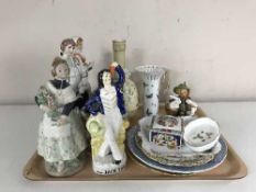 A tray of assorted figures, Staffordshire figure of Jack Tar, Hummel figure,