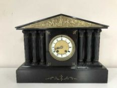 A Victorian slate mantel clock