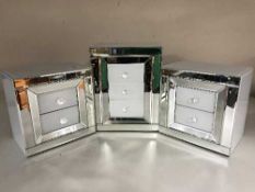 Three all-glass mirrored miniature chest
