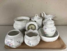 A tray containing nine pieces of Aynsley little sweetheart bone china including lidded jars, bowls,
