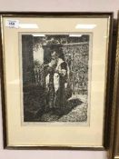 Early 20th century school : A Rabbi reading, etching, indistinctly signed in pencil, 22 cm x 30 cm,