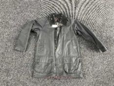 A blue Barbour waxed jacket