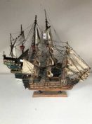 An early 20th century wooden three-masted galleon,