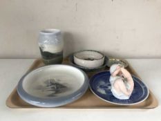 A tray of German porcelain figure of a baby, Royal Copenhagen bowl,