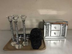 A mirrored all glass two-drawer dressing table chest,